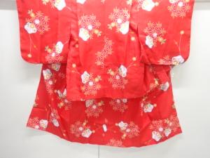 未使用品　麻の葉に梅模様子供着物アンサンブル(重ね衿・内側・巾着付き)